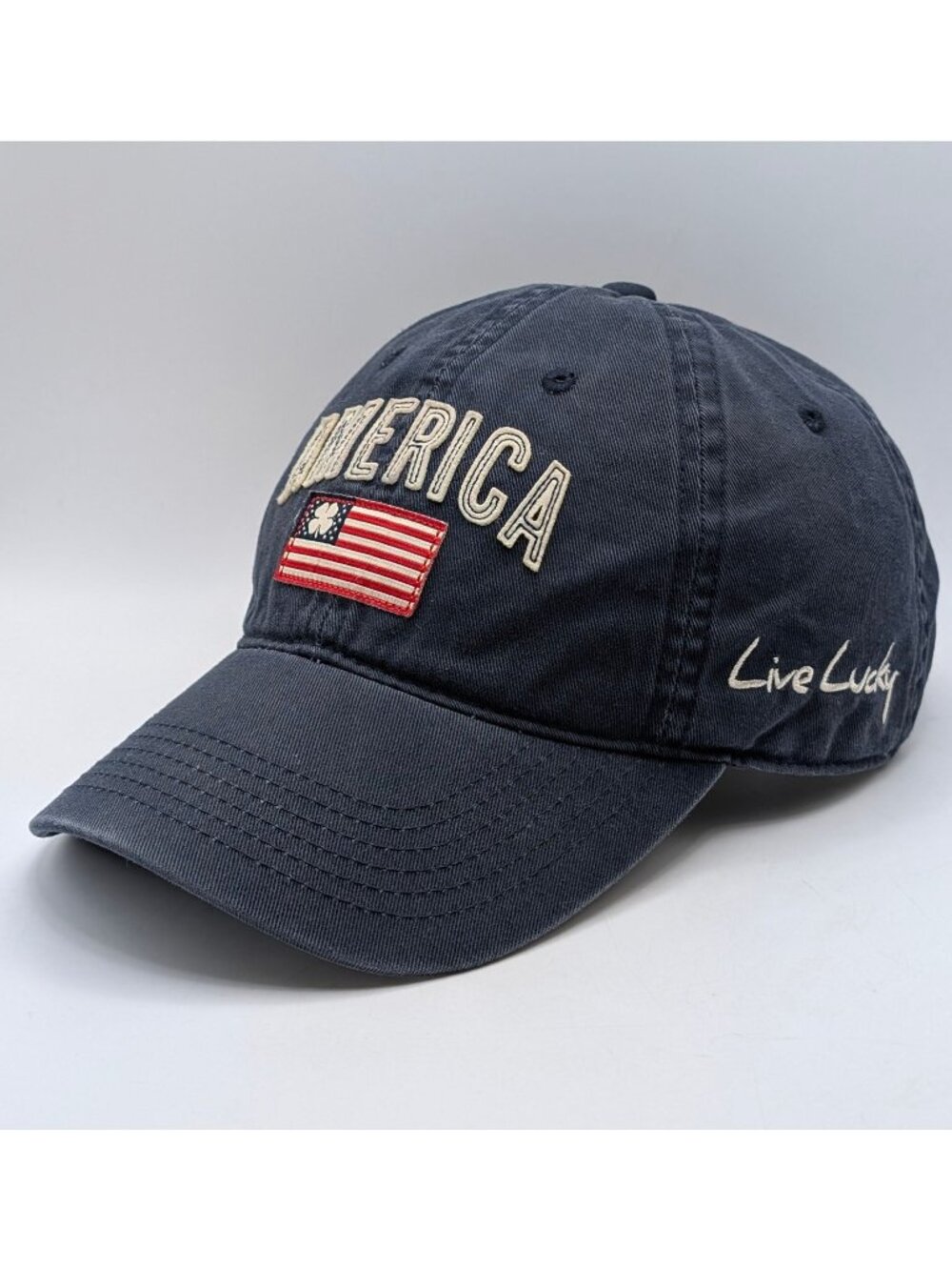 Black Clover America Hat Navy Blue Live Lucky Golf USA Flag Cap Strap Back